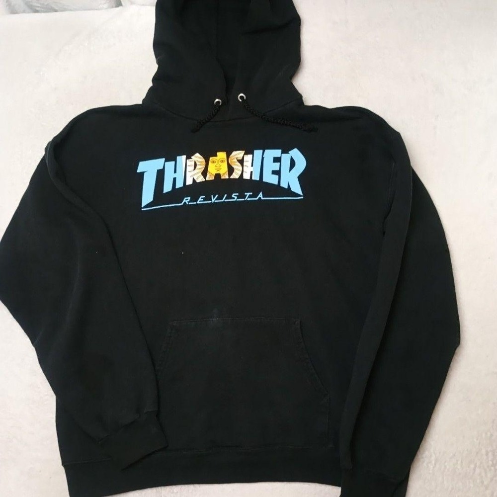 Thrasher Revista Hoodie Mens M Blue Pullover Hooded Fleece Graphic Drawstring